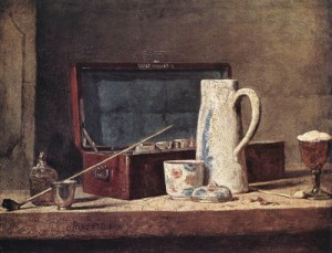 Oil still-life Painting - Still-Life with Pipe an Jug  - c. 1737 by Chardin, Jean Baptiste Simeon