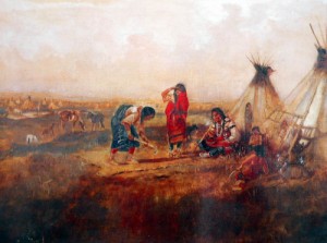 Oil charles m. russell Painting - Indian Camp No.2 , 1891 by Charles M. Russell
