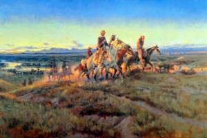Oil charles m. russell Painting - Men of the Open Range , 1923 by Charles M. Russell