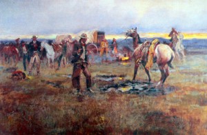 Oil charles m. russell Painting - When Horses Talk War There's Small Chance for Peace ,1915 by Charles M. Russell