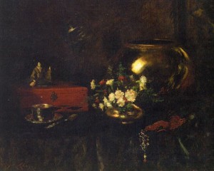 Oil chase, william merritt Painting - Still Life with Brass Bowl  1903 by Chase, William Merritt