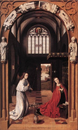 Oil christus, petrus Painting - Annunciation   1452 by Christus, Petrus