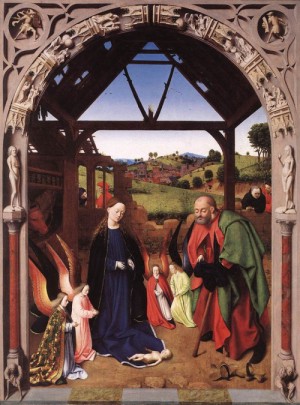 Oil christus, petrus Painting - The Nativity - c. 1445 by Christus, Petrus