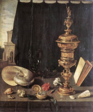 Oil claesz, pieter Painting - Still-life with Great Golden Goblet   1624 by Claesz, Pieter