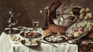 Oil claesz, pieter Painting - Still-life with Turkey-Pie by Claesz, Pieter