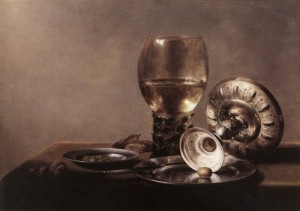 Oil claesz, pieter Painting - Still-life with Wine Glass and Silver Bowl by Claesz, Pieter