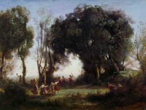 Oil corot, jean-baptiste-camille Painting - Morning, the Dance of the Nymphs   c.1850 by Corot, Jean-Baptiste-Camille