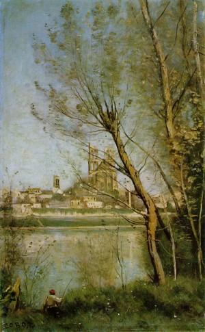 Oil corot, jean-baptiste-camille Painting - The Cathedral of Mantes  1865-69 by Corot, Jean-Baptiste-Camille