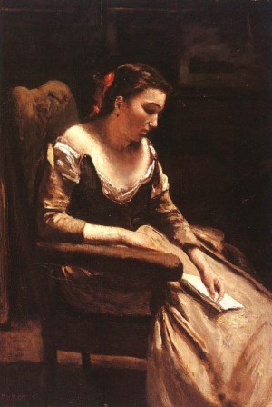 Oil corot, jean-baptiste-camille Painting - The Letter  1865 by Corot, Jean-Baptiste-Camille