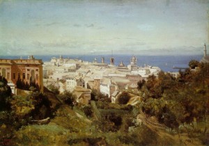 Oil corot, jean-baptiste-camille Painting - View of Genoa from the romenade of Acqua Sola  1834 by Corot, Jean-Baptiste-Camille