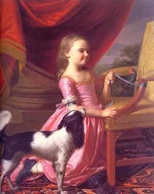 Oil copley, john singleton Painting - Young Lady with a Bird and Dog, 1767 by Copley, John Singleton