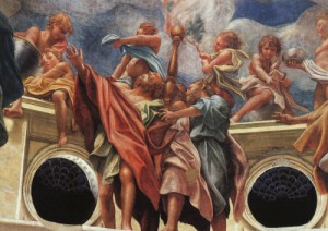 Oil the Painting - Assumption of the Virgin, detail of the Apostles 1526-30 by Correggio