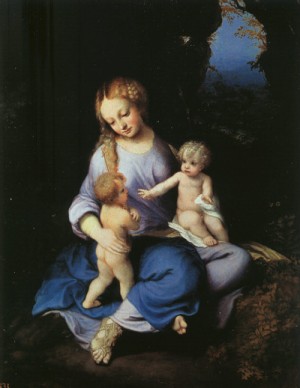 Oil the Painting - Madonna and Child with the Young Saint John   1516 by Correggio