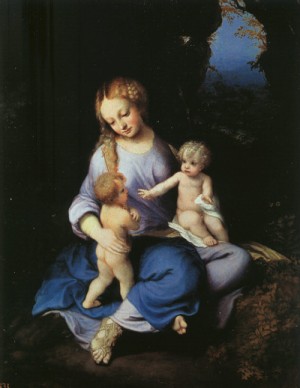 Oil madonna Painting - Madonna and Child with the Young Saint John   1516 by Correggio