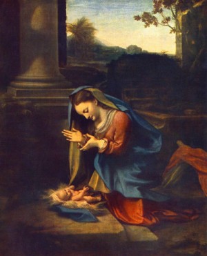 Oil the Painting - The Adoration of the Child   1518-20 by Correggio