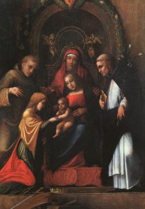Oil the Painting - The Mystic Marriage of St. Catherine   1510-15 by Correggio