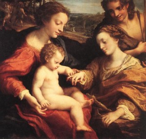 Oil the Painting - The Mystic Marriage of St Catherine  - c. 1520 by Correggio