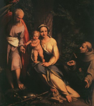 Oil correggio Painting - The Rest on the Flight to Egypt with Saint Francis, 1517 by Correggio