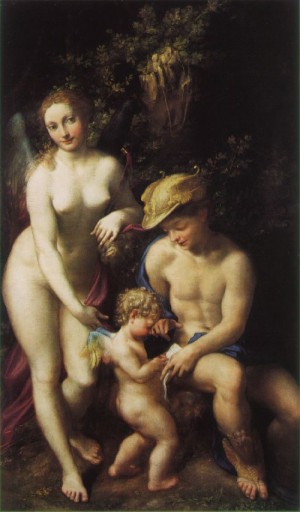 Oil correggio Painting - Venus with Mercury and Cupid   c.1522 by Correggio