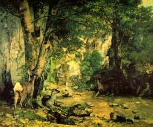 Oil courbet, gustave Painting - A Thicket of Deer at the Stream of Plaisir-Fontaine    1866 by Courbet, Gustave