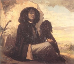 Oil courbet, gustave Painting - Courbet with a Black Dog 1844 by Courbet, Gustave