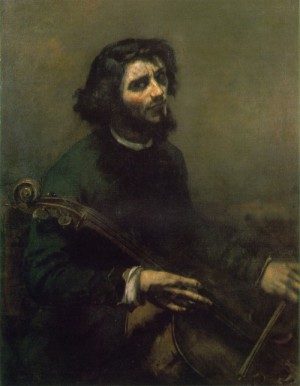 Oil the Painting - The Cellist, Self-Portrait  1847 by Courbet, Gustave