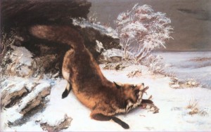 Oil the Painting - The Fox in the Snow   1860 by Courbet, Gustave