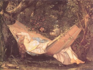 Oil courbet, gustave Painting - The Hammock   1844 by Courbet, Gustave