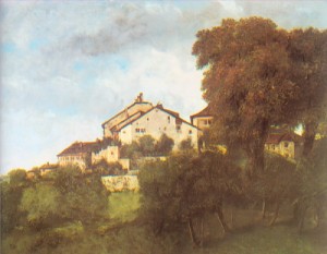 Oil courbet, gustave Painting - The Houses of the Chateau D'Ornans   1853 by Courbet, Gustave