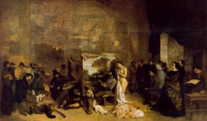 Oil courbet, gustave Painting - The Painter's Studio; A Real Allegory  1855 by Courbet, Gustave