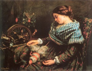 Oil courbet, gustave Painting - The Sleeping Spinner   1853 by Courbet, Gustave