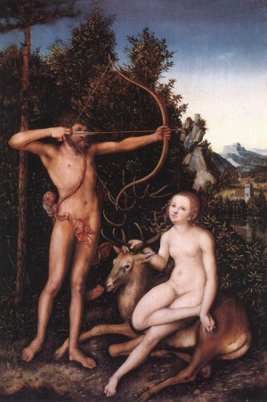 Oil cranach, lucas the elder Painting - Apollo and Diana by Cranach, Lucas the Elder