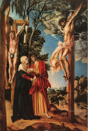 Oil cranach, lucas the elder Painting - Crucifixion 1503 Pinakothek at Munich. by Cranach, Lucas the Elder