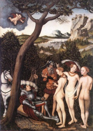 Oil cranach, lucas the elder Painting - The Judgment of Paris  - c. 1528 by Cranach, Lucas the Elder