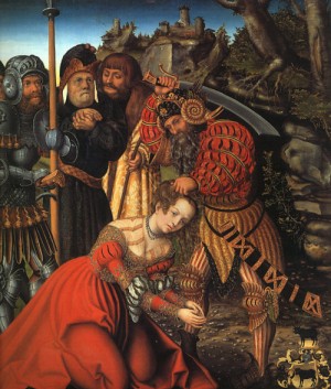 Oil cranach, lucas the elder Painting - The Martyrdom of St. Barbara, 1510-15 by Cranach, Lucas the Elder