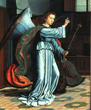 Oil david, gerard Painting - The Angel of the Annunciation, originally part of a polyptych, 1506 by David, Gerard