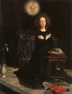 Oil david, gerard Painting - The Virgin of the Annunciation, originally part of a polyptych, 1506, by David, Gerard