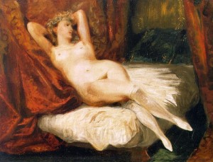 Oil female Painting - Female Nude Reclining on a Divan  1825-26 by Delacroix, Eugene