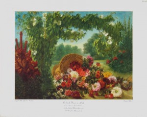 Oil delacroix, eugene Painting - Floral Basket in a Park by Delacroix, Eugene
