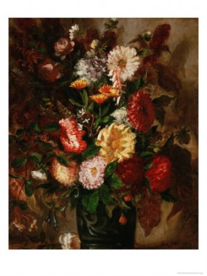 Oil delacroix, eugene Painting - Flowers in an Earthenware Pot, 1847 by Delacroix, Eugene