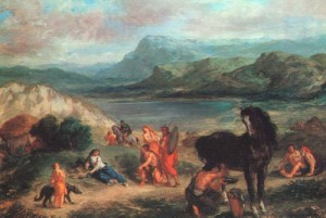 Oil delacroix, eugene Painting - Ovid Among the Scythians by Delacroix, Eugene