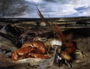 Oil delacroix, eugene Painting - Still-Life with Lobster   1826-27 by Delacroix, Eugene