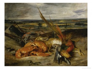 Oil delacroix, eugene Painting - Still Life with Lobster, 1827 by Delacroix, Eugene