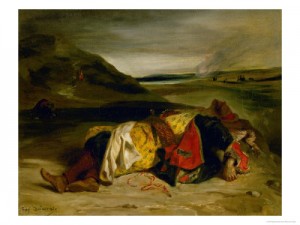 Oil delacroix, eugene Painting - The Death of Hassan, or Turkish Officer Killed in the Mountains (1825) by Delacroix, Eugene