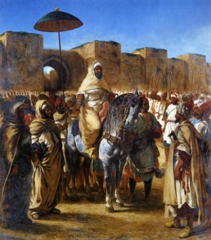 Oil the Painting - The Sultan of Morocco and his Entourage   1845 by Delacroix, Eugene