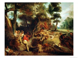 Oil painting Painting - The Wild Boar Hunt, after a Painting by Rubens, circa 1840-50 by Delacroix, Eugene