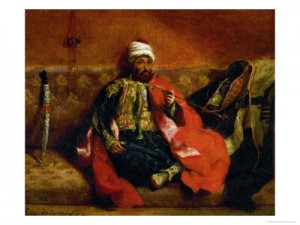 Oil delacroix, eugene Painting - Turk, Smoking on a Divan by Delacroix, Eugene
