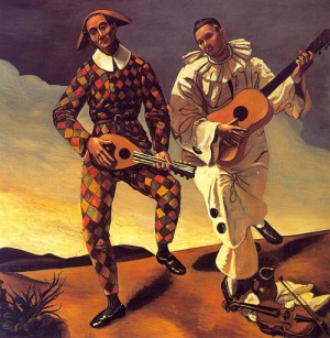 Oil derain, andre Painting - Harlequin and Pierrot  1924 by Derain, Andre