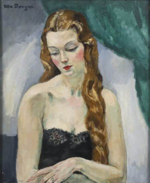 Oil woman Painting - Portrait of a woman with long hair by Dongen, Kees van AR