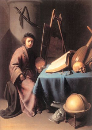 Oil dou, gerrit Painting - Artist in His Studio  1630-32 by Dou, Gerrit